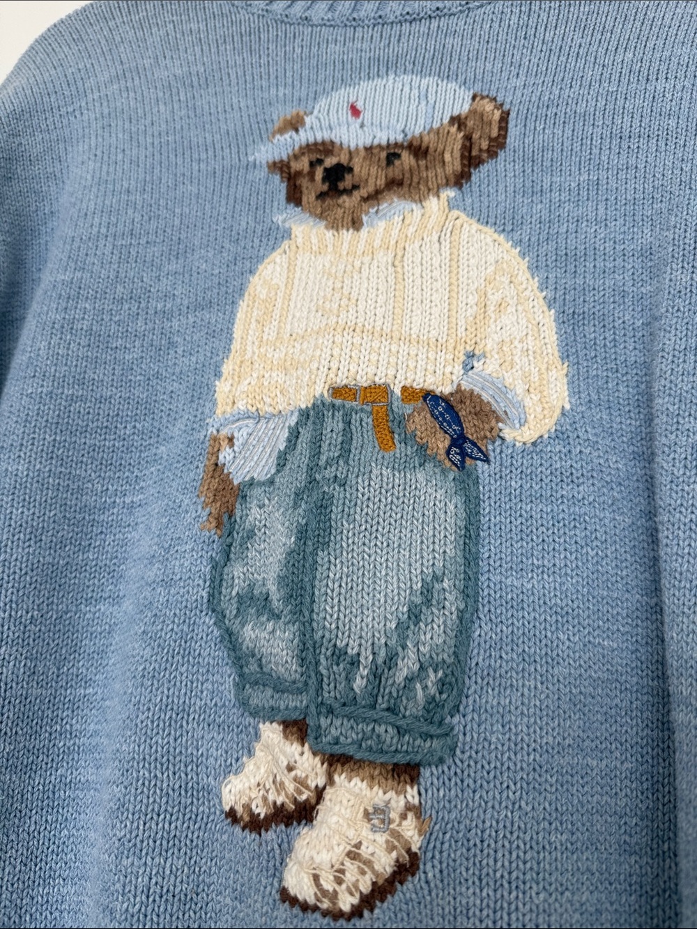 **RARE** Ralph Lauren Blue Knit Crewneck Sweater with Bear Motif - Size Medium - Picture 3 of 7